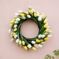 Primrose Artificial Tulip Flower Wreath with Hanging Loop in Yellow 50cm
