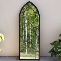 Primrose Pointed Arch Garden Mirror Metal Frame Glass Window Illusion 170cm in Black