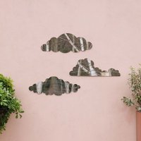 Primrose Wall Mounted Cloud Silhouette Acrylic Decorative Frameless Mirror Wall Art Set of 3 in Silver | Size: 3 Pack