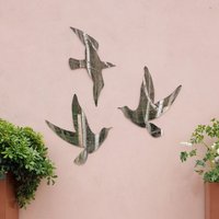 Primrose Wall Mounted Bird Silhouette Acrylic Frameless Mirror Decorative Wall Art Set of 3 in Silver | Size: 3 Pack