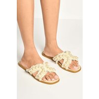 Miss Diva Women's Roola Pear Embellished Cut Out Band Sliders in Cream | Size: 7