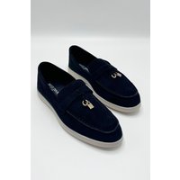 Miss Diva Women's Tonya Charm Detail Slip-On Faux Suede Loafers in Black | Size: 5