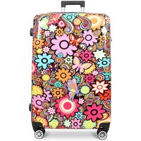 House of Leather Four Wheel Suitcase Hard Shell Lightweight Luggage Flower Print Cabin | Size: Small