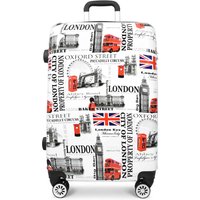 House of Leather Four Wheel Suitcase Hard Shell Lightweight Luggage London Print Large | Size: Medium
