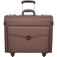 House of Leather Four Wheeled Pilot Case Faux Leather Lightweight Cabin Bag Commander Black in Light Brown | Size: Small