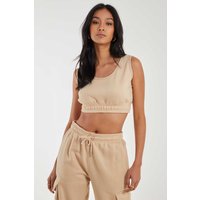 Pink Vanilla Women's Cropped Lounge Bralette in Stone | Size: Small
