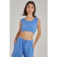 Pink Vanilla Women's Cropped Lounge Bralette in Blue | Size: Medium