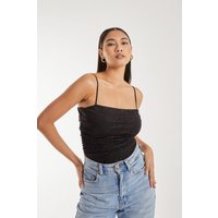Pink Vanilla Women's Strappy Sparkle Mesh Bodysuit in Black | Size: 6