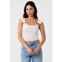 Ivory Gold Buckle Front Crop Top