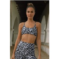 Dancing Leopard Women's Tai Leopard Print Stretchy Yoga Crop Top Lightweight Gym Active Top in Black | Size: 14