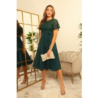 Lace Top Chiffon Godet Dress