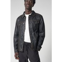 Barneys Originals Men's Real Leather Trucker Jacket in Black | Size: XS