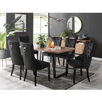 FurnitureboxUK Kylo Large Brown Wood Effect Dining Table & 6 Belgravia Black Leg Velvet Chairs
