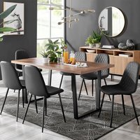 FurnitureboxUK Kylo Large Brown Wood Effect Dining Table & 6 Corona Black Leg Feax Leather Chairs