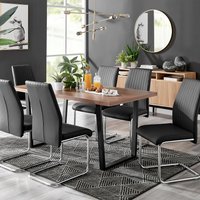 FurnitureboxUK Kylo Large Brown Wood Effect Dining Table & 6 Lorenzo Faux Leather Chairs in Black