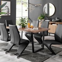 FurnitureboxUK Kylo Large Brown Wood Effect Dining Table & 6 Willow Faux Leather Chairs in Black