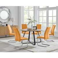 FurnitureboxUK Santorini Brown Wood Effect Dining Table & 6 Black Lorenzo Chairs in Mustard
