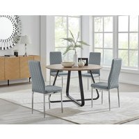 FurnitureboxUK Santorini Brown Wood Contemporary Round Dining Table & 4 Milan Chairs Set in Grey