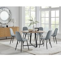 FurnitureboxUK Santorini Brown Round Dining Table & 6 Corona Black Leg Chairs in Grey