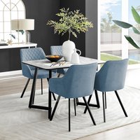 FurnitureboxUK Carson White Marble Effect Dining Table & 4 Falun Black Leg Chairs in Blue