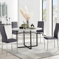FurnitureboxUK Adley Grey Concrete Effect Round Dining Table & 4 Velvet Milan Chairs