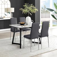 FurnitureboxUK Carson White Marble Effect Dining Table & 4 Velvet Milan Chairs in Grey