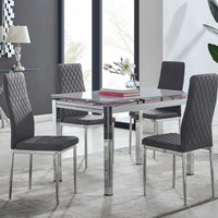FurnitureboxUK Enna White Glass Extending 4-6 Seater Dining Table & 4 Milan Soft Velvet Chairs in Grey
