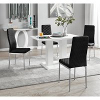 FurnitureboxUK Imperia 4 Seater Modern White High Gloss Rectangular Dining Table & 4 Milan Velvet Chairs in Black