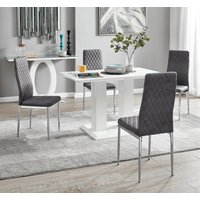 FurnitureboxUK Imperia 4 Seater Modern White High Gloss Rectangular Dining Table & 4 Milan Velvet Chairs in Grey