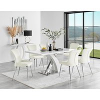 FurnitureboxUK Atlanta 6 White Dining Table & 6 Nora Silver Leg Chairs in Cream