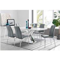 FurnitureboxUK Atlanta Modern Rectangle Chrome Metal High Gloss White Dining Table & 6 Isco Chairs Set in Grey