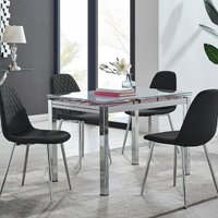 FurnitureboxUK Enna White Glass Extending 4-6 Seater Dining Table & 4 Corona Faux Leather Chairs in Black