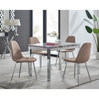 FurnitureboxUK Enna White Glass Extending 4-6 Seater Dining Table & 4 Corona Faux Leather Chairs in Beige
