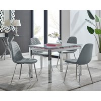 FurnitureboxUK Enna White Glass Extending 4-6 Seater Dining Table & 4 Corona Faux Leather Chairs in Grey