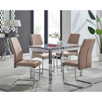 FurnitureboxUK Enna White Glass Extending 4-6 Seater Dining Table & 4 Lorenzo Faux Leather Chairs in Beige