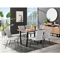 FurnitureboxUK Kylo Large Brown Wood Effect Dining Table & 6 Nora Black Leg Velvet Chairs in Light Grey