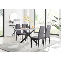 FurnitureboxUK Leonardo White Glass Marble Effect Black Leg Table & 4 Velvet Milan Black Leg Chairs in Grey