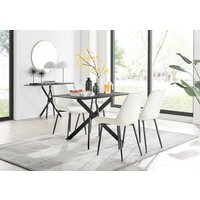 FurnitureboxUK Leonardo Grey Glass Marble Effect Black Leg Table & 4 Pesaro Black Leg Chairs in Cream