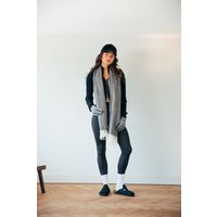 SVNX Women's Herringbone Tassle Scarf In Black & White