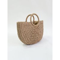 Round Woven Straw Holdall Circular Handle