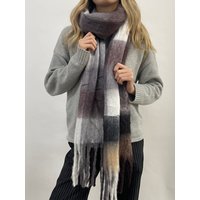 SVNX Women's Soft Chunky Checked Scarf with Tassels - Muted Browns in Brown