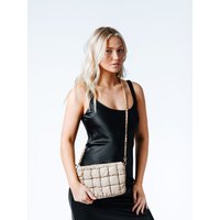 SVNX Women's Soft Faux Leather Quilted Clutch & Crossbody Bag in Beige