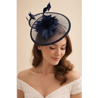 SVNX Women's Spiral Circular Brim Fascinator with Feathers Burst in Navy