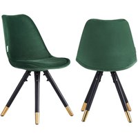 Life Interiors Set of 2 Sofia Ergonomic Modern Dining Chairs Upholstered in Velvet, Metal Legs with Gold End Caps in Green