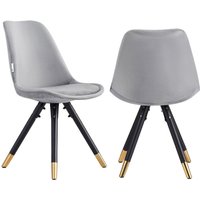 Life Interiors Set of 2 Sofia Ergonomic Modern Dining Chairs Upholstered in Velvet, Metal Legs with Gold End Caps in Light Grey