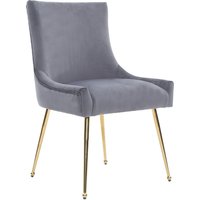 Life Interiors Single Viviana Velvet Dining Chair with Gold Legs & Ring Handle in Grey