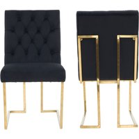Life Interiors Set of 2 Siena Luxury Tufted Velvet Dining Chairs with Gold Frame in Black