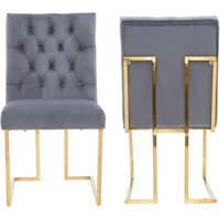 Life Interiors Set of 2 Siena Luxury Tufted Velvet Dining Chairs with Gold Frame in Grey