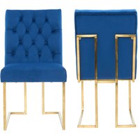 Life Interiors Set of 2 Siena Luxury Tufted Velvet Dining Chairs with Gold Frame in Blue