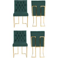 Life Interiors Set of 4 Siena Luxury Tufted Velvet Dining Chairs with Gold Frame in Green